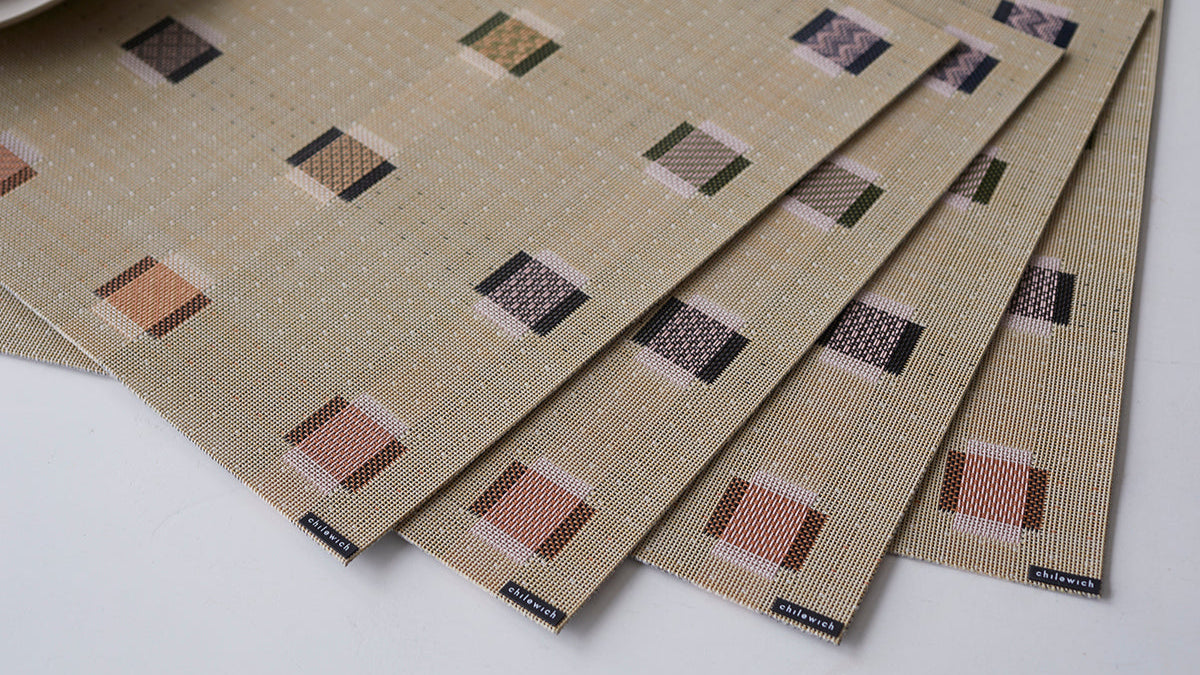 Detail image of Chilewich woven material showcasing texture, color, and pattern of the terrastrand yarn weave.