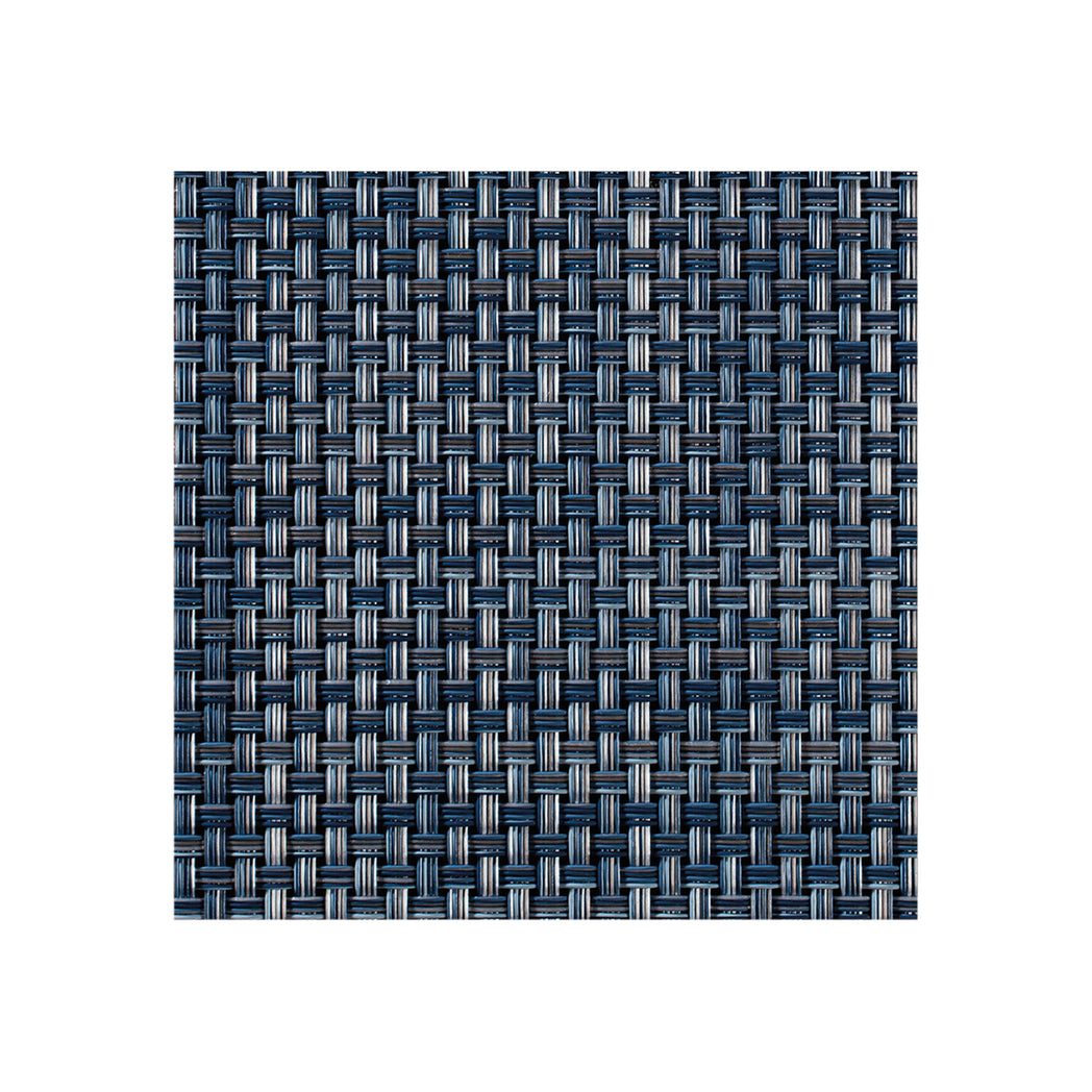Chilewich Basketweave floor mat in Denim, showcasing woven terrastrand yarn texture and modern design aesthetic.