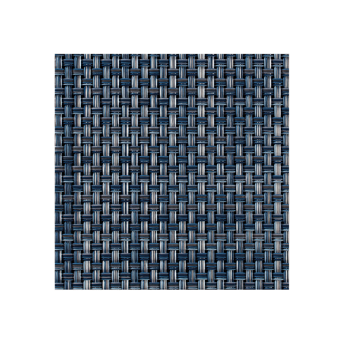 Chilewich Basketweave floor mat in Denim, showcasing woven terrastrand yarn texture and modern design aesthetic.