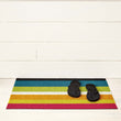 Chilewich striped woven mat with textured terrastrand yarn surface, featuring modern linear design and durable finish.