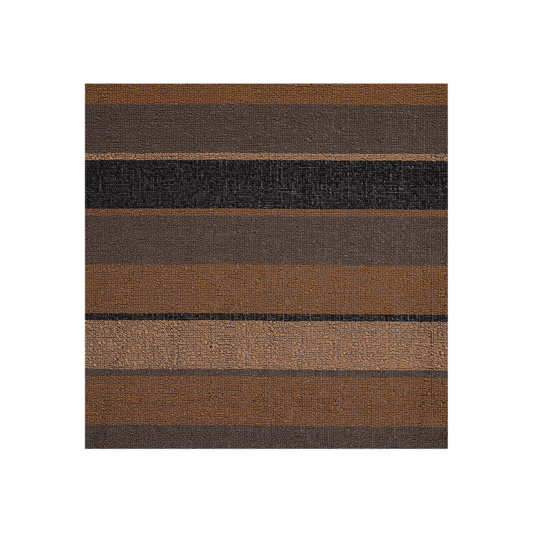 Chilewich striped woven mat with textured terrastrand yarn surface, featuring modern linear design and durable finish.