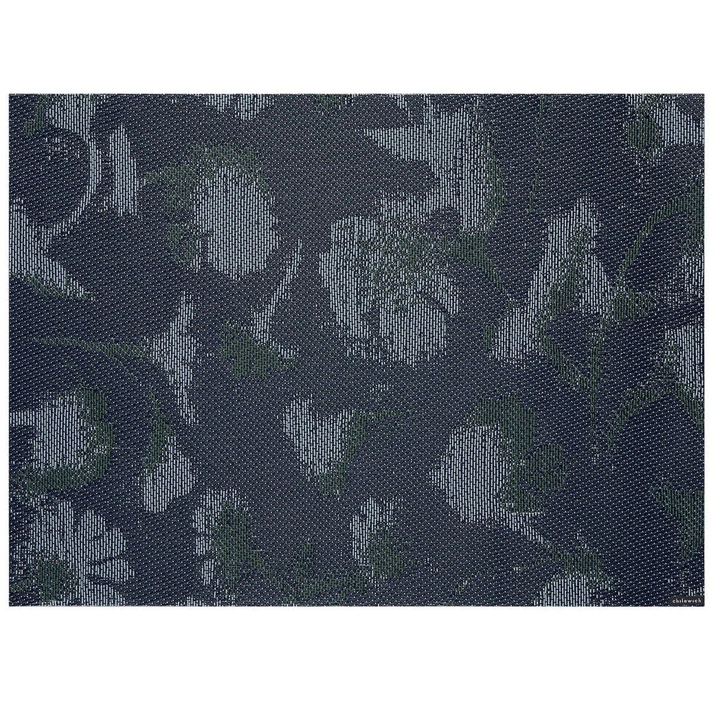 Rectangle Placemats in Dark Navy Blue Base with Light Blue and Midtone Cool Green Accents