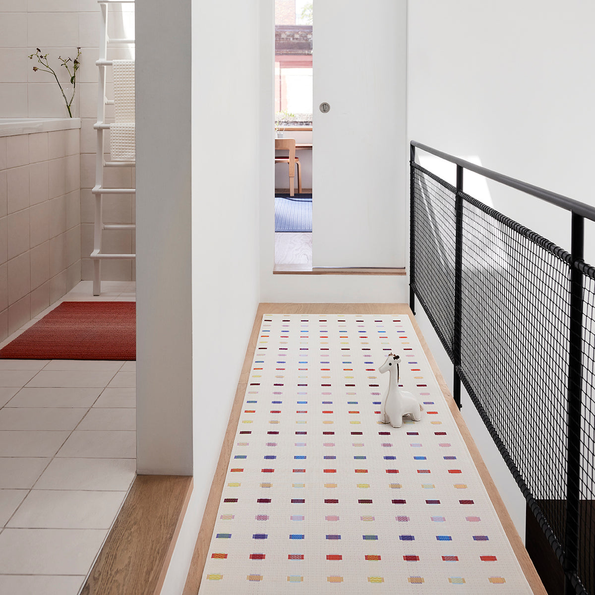Chilewich woven floor mat in neutral woven terrastrand yarn, durable and stylish for modern living spaces.