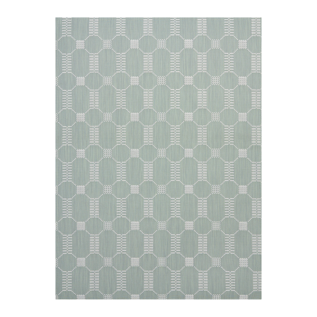 Abalone Woven Floor Mat in Muted Light Blue Green with White