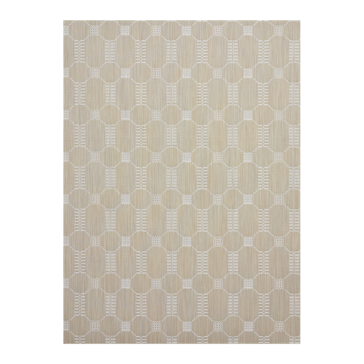 Flax Woven Floor Mat in Light Neutral Beige with White