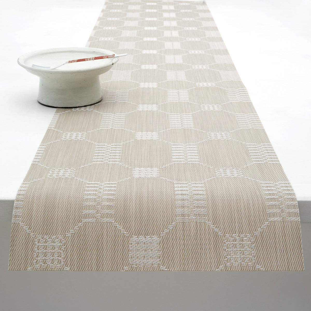 14'' x 72'' Table Runners in Midtone Neutral Beige with White Accents 