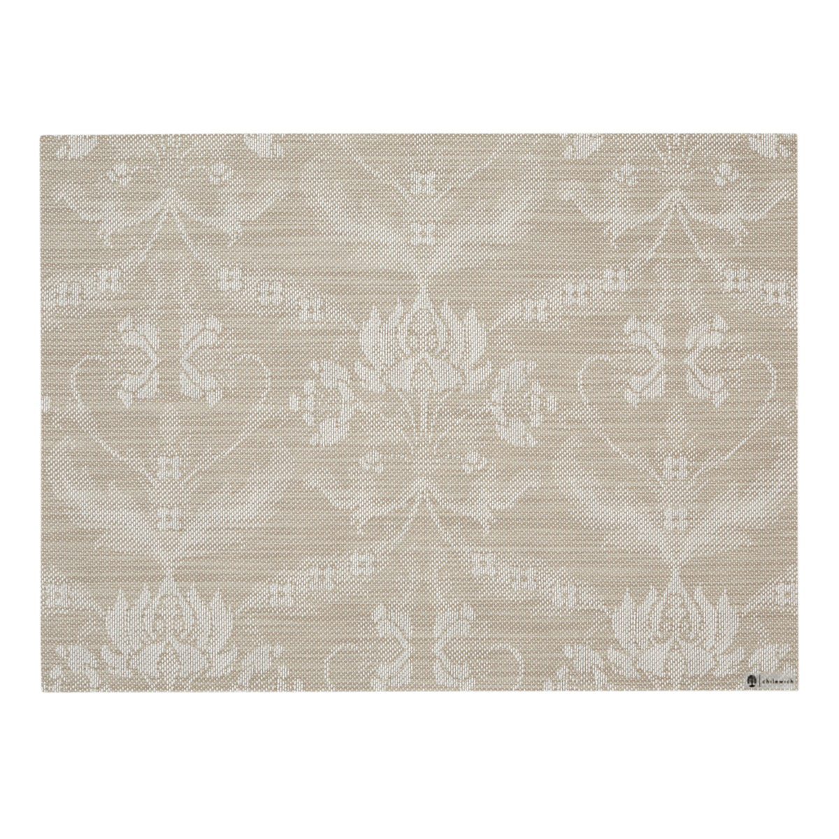 Rectangle Placemats in Midtone Neutral Beige with White Accents 