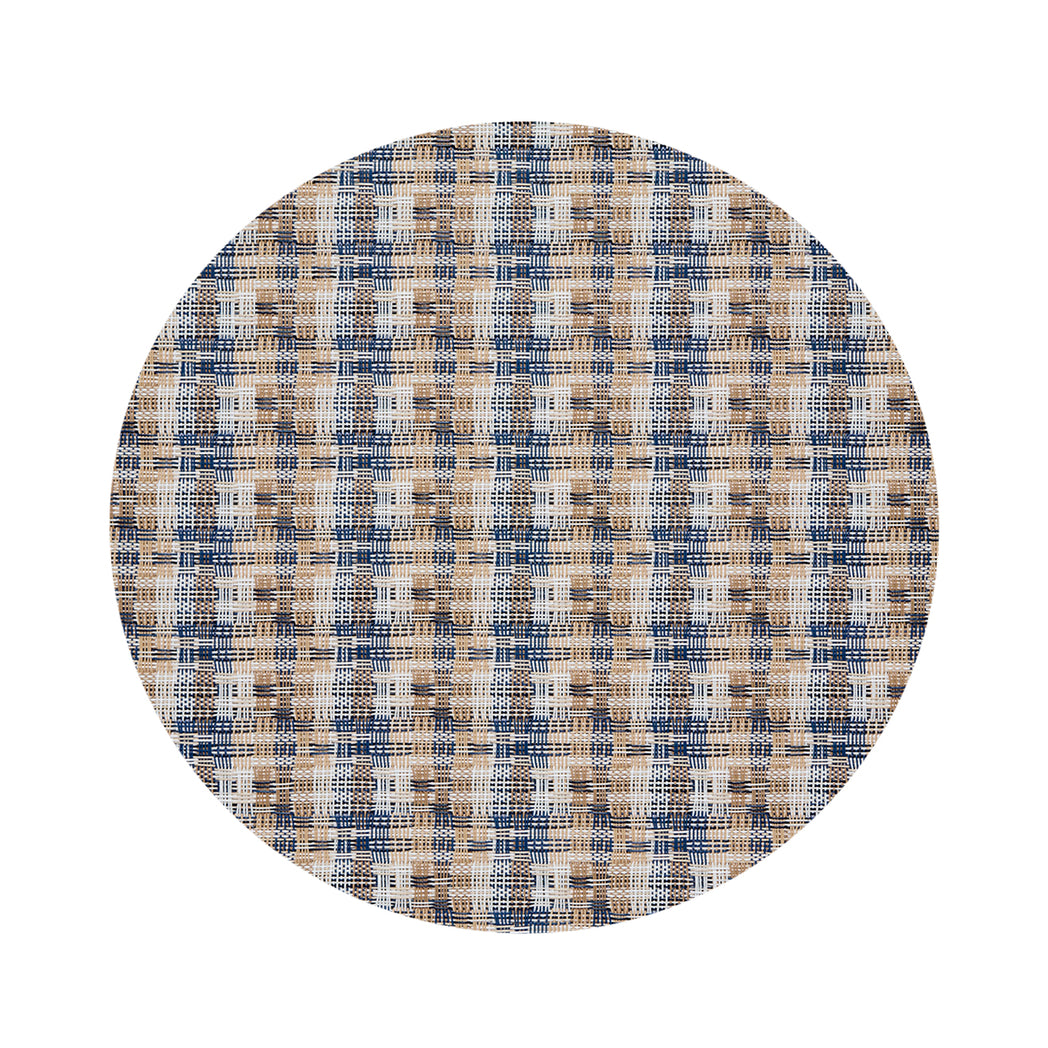 Round Placemats in Mix of Midtone Tan, White and Navy Blue