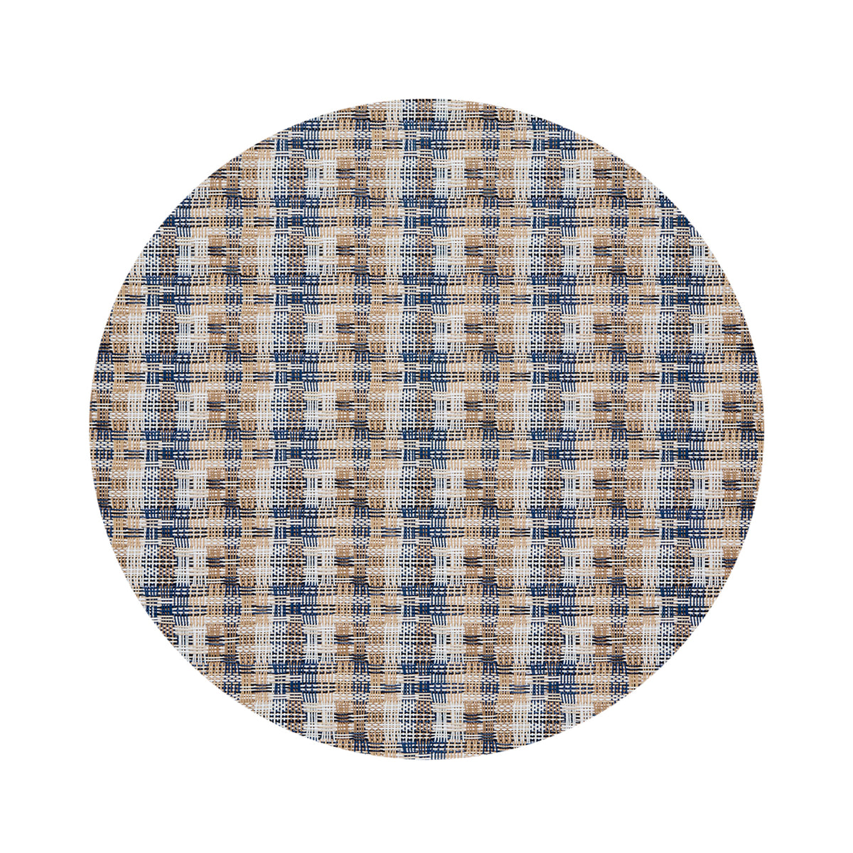 Round Placemats in Mix of Midtone Tan, White and Navy Blue