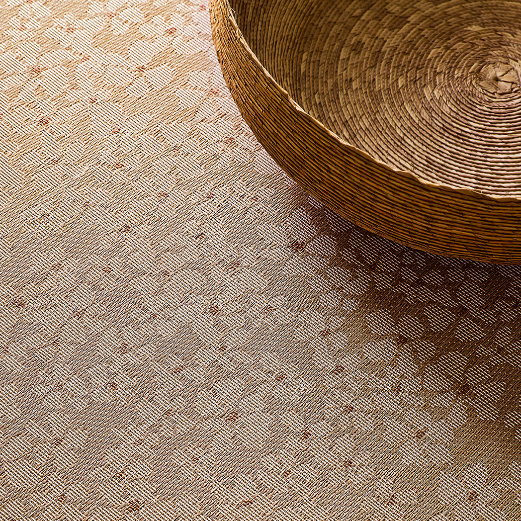 Chilewich woven floor mat in neutral woven terrastrand yarn, durable and stylish for modern living spaces.
