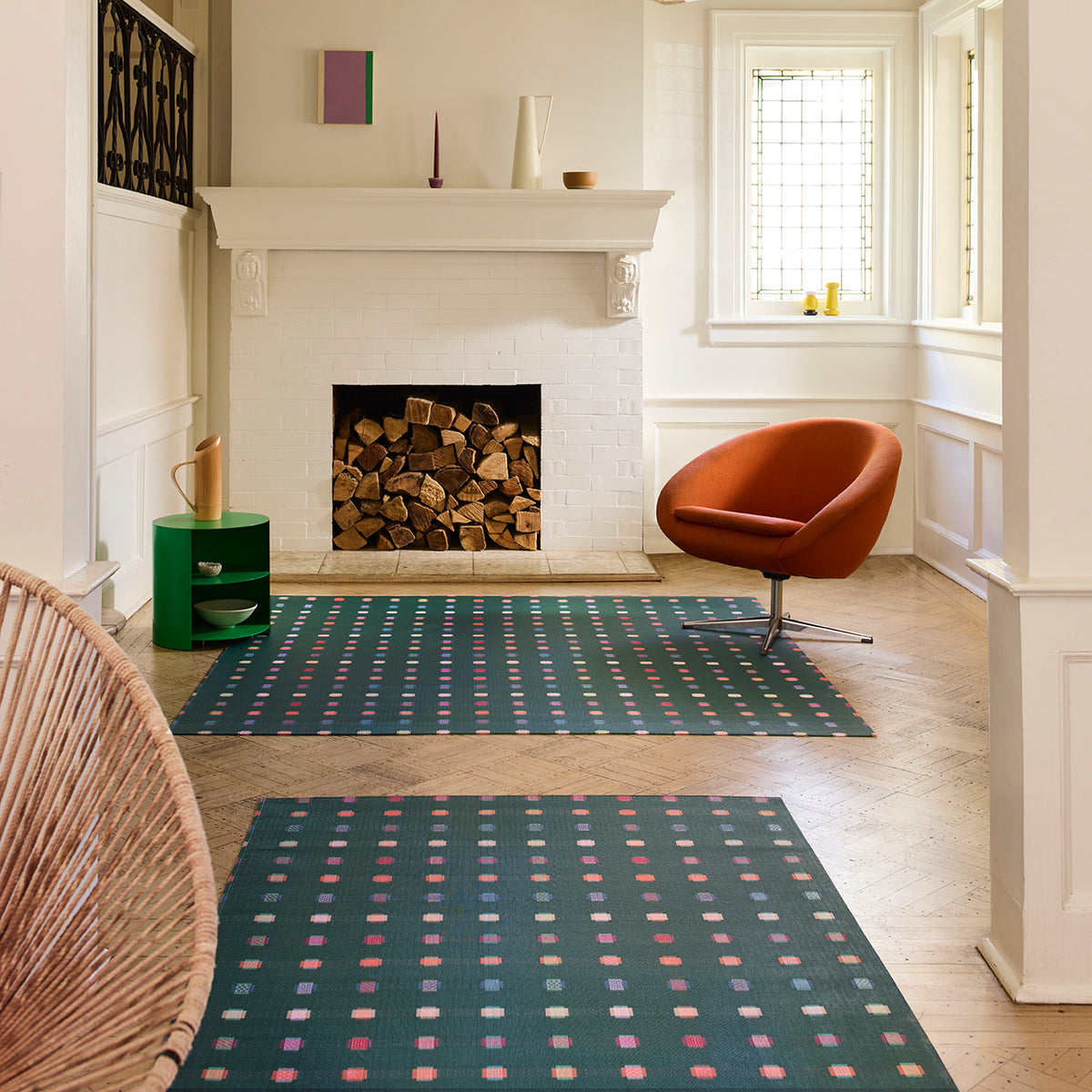 Chilewich woven floor mat in neutral woven terrastrand yarn, durable and stylish for modern living spaces.