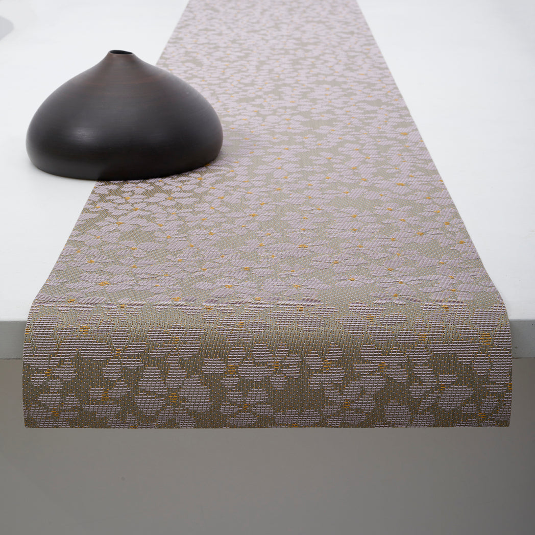 14'' x 72'' Table Runners in Metallic Midtone Warm Silver with Lavender and Muted Yellow Accents
