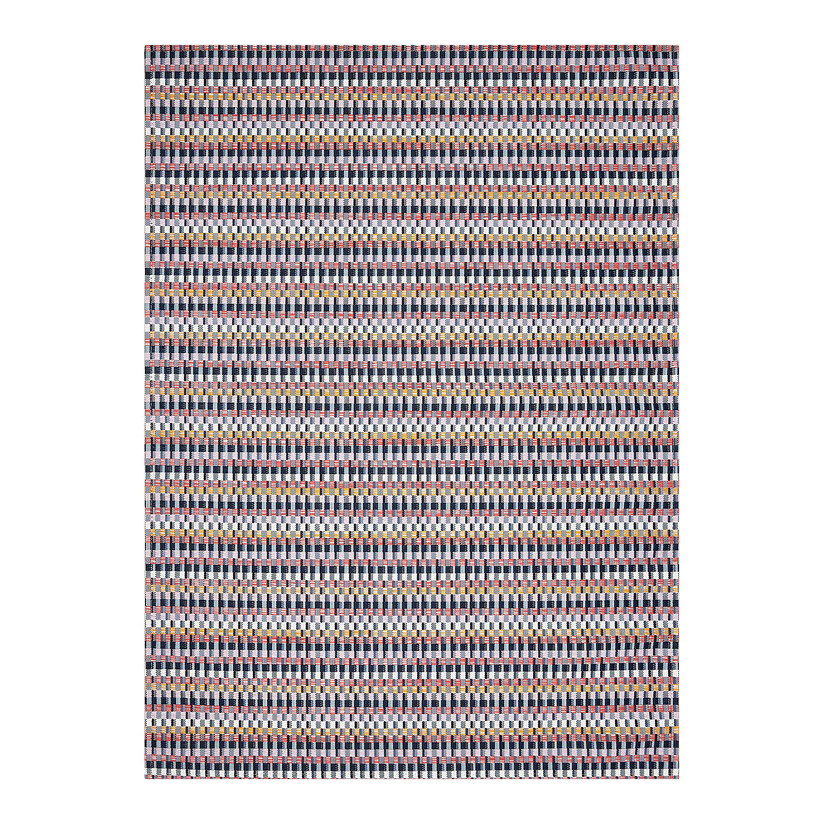 Rectangle Woven Floor Mat in Mix of Blue Tones, Midtone Pink, Lavender, Yellow Orange and White