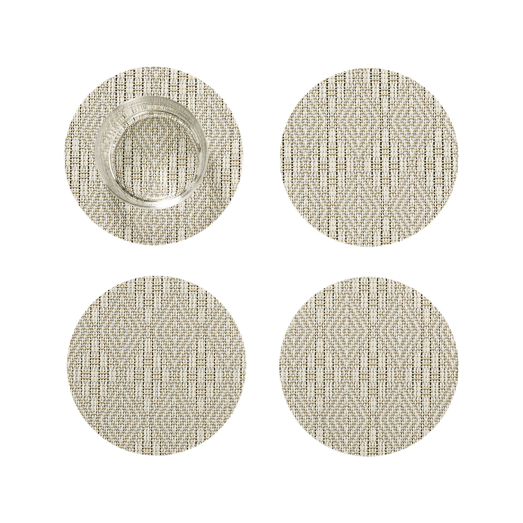 Set of 4 Coasters in Light Neutral Beige with White
