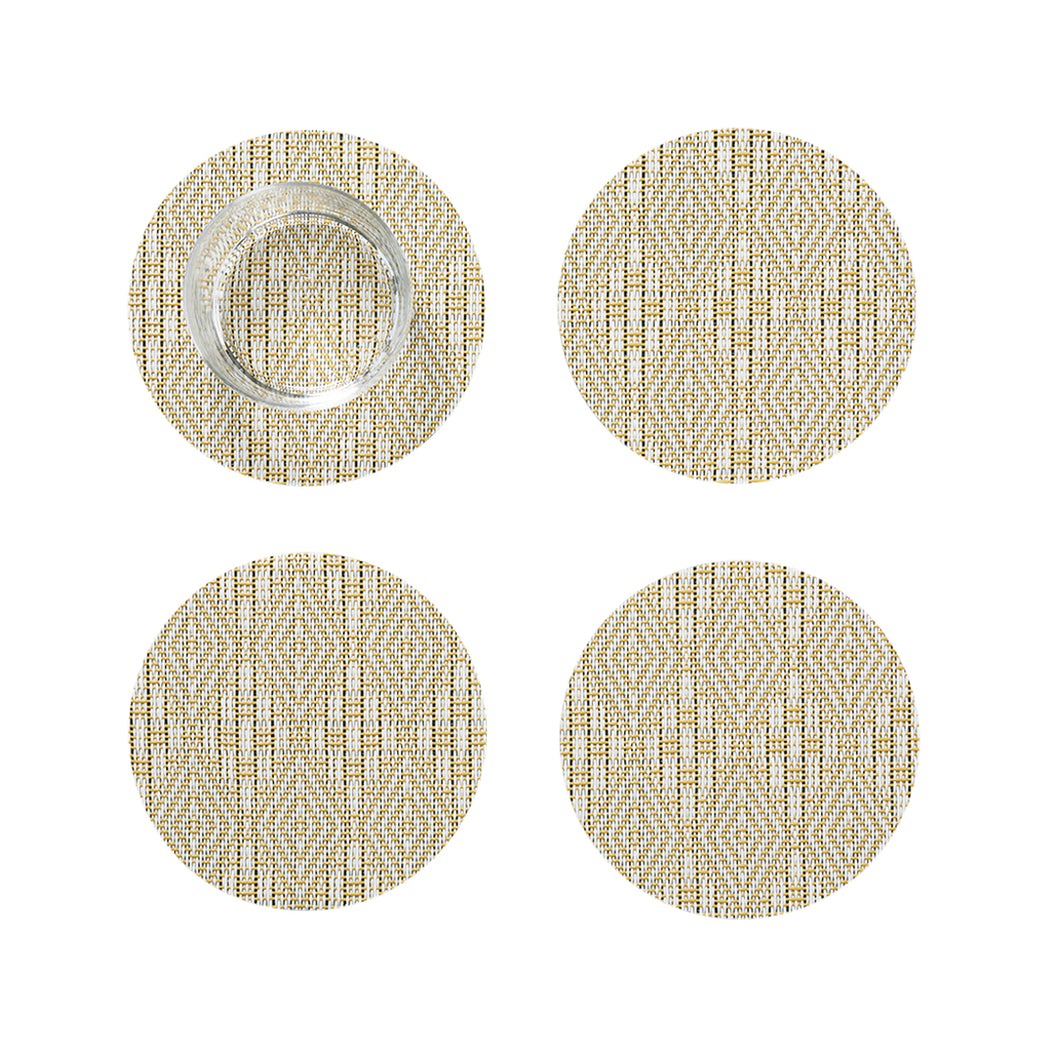 Set of 4 Coasters in Mustard with White