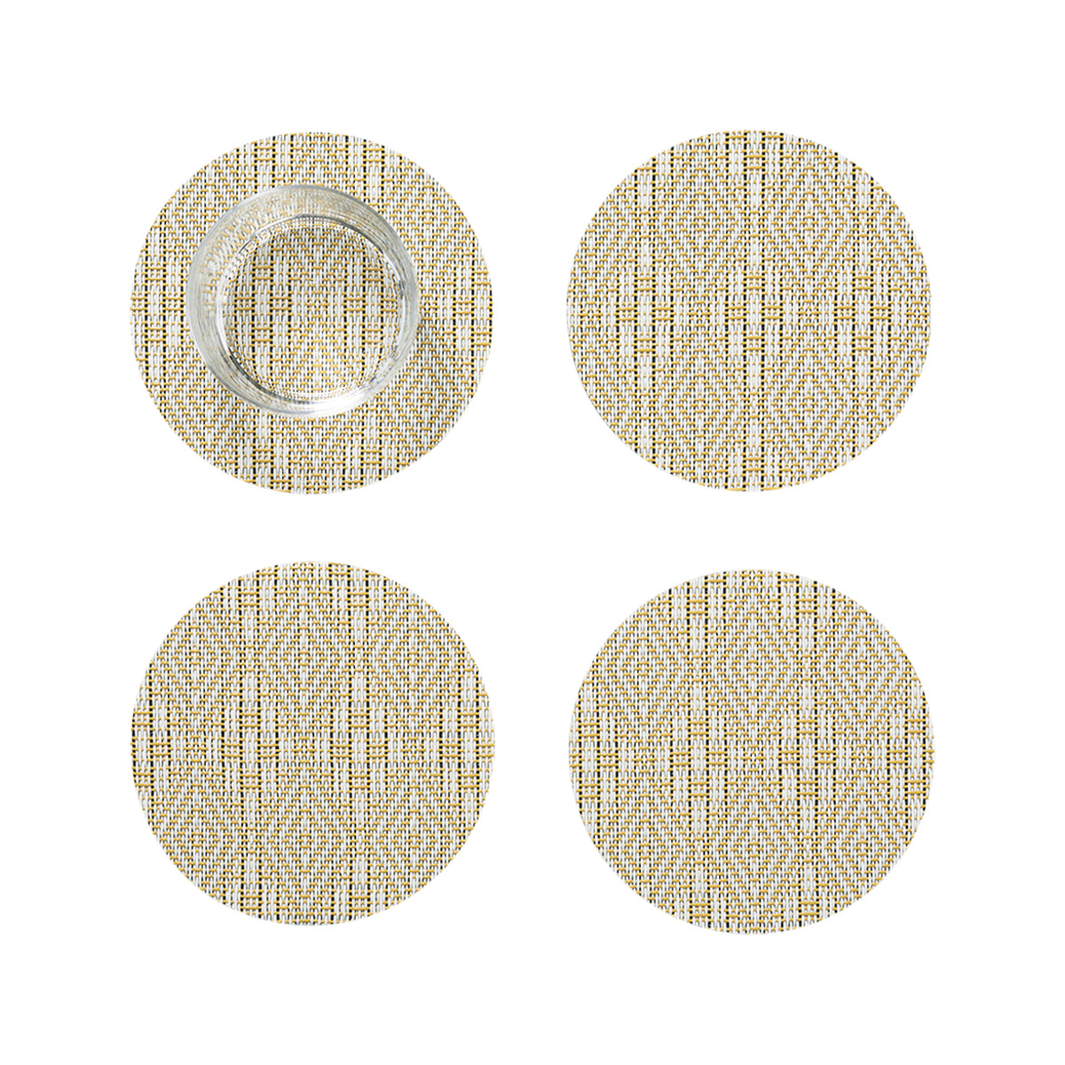 Set of 4 Coasters in Mustard with White