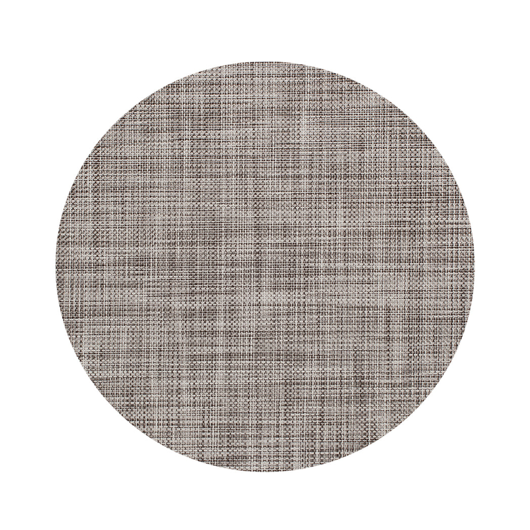 Chilewich Basketweave floor mat in Gravel, showcasing woven terrastrand yarn texture and modern design aesthetic.
