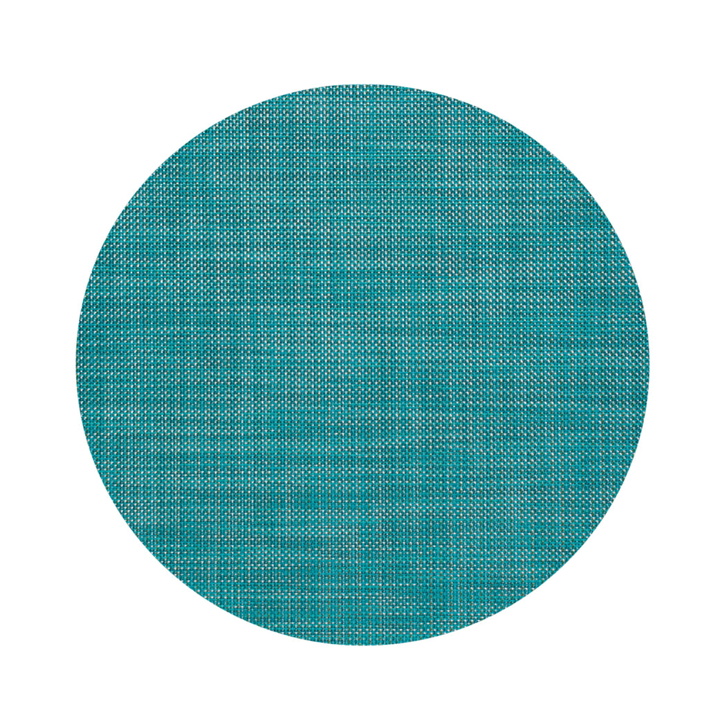 Chilewich Basketweave floor mat in Turquoise, showcasing woven terrastrand yarn texture and modern design aesthetic.