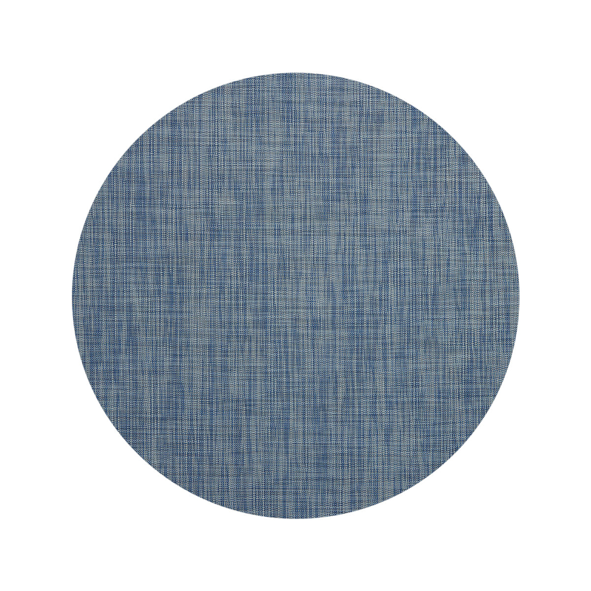 Round Woven Floor Mat in Mix of Midtone Blues, Cool Grey and White