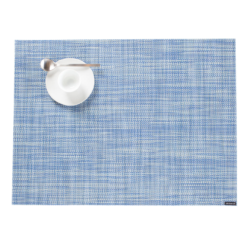 Chambray Placemats in Mix of Midtone Blues, Cool Grey and White