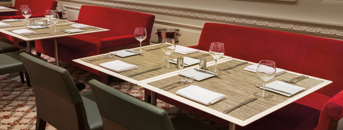 Detail image of Chilewich woven material showcasing texture, color, and pattern of the terrastrand yarn weave.