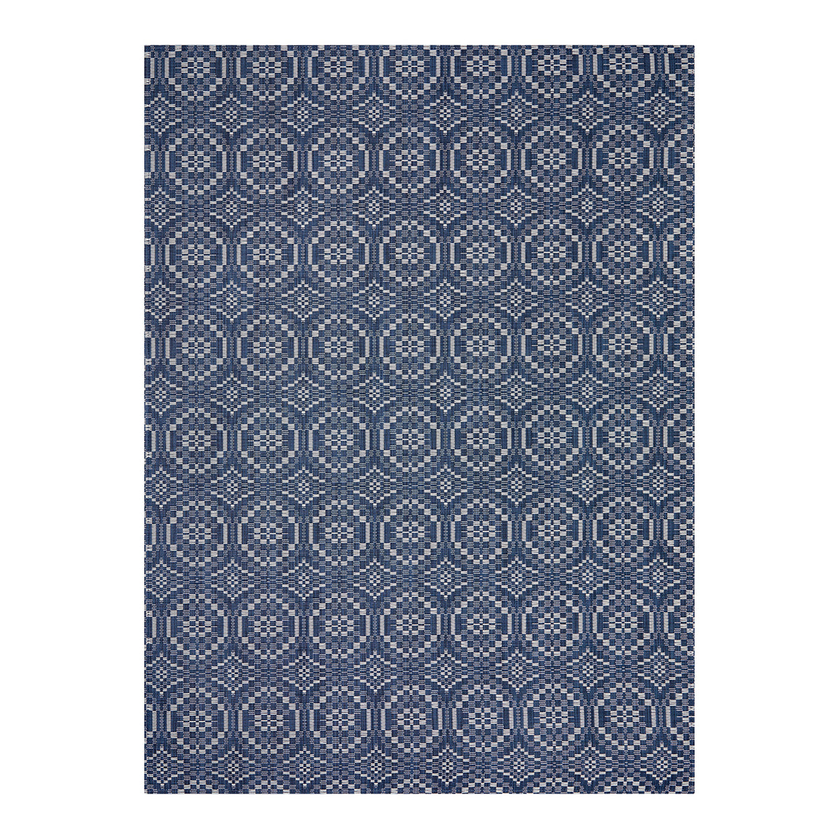 Denim Woven Floor Mat in Muted Dark Blue with Off White Accent