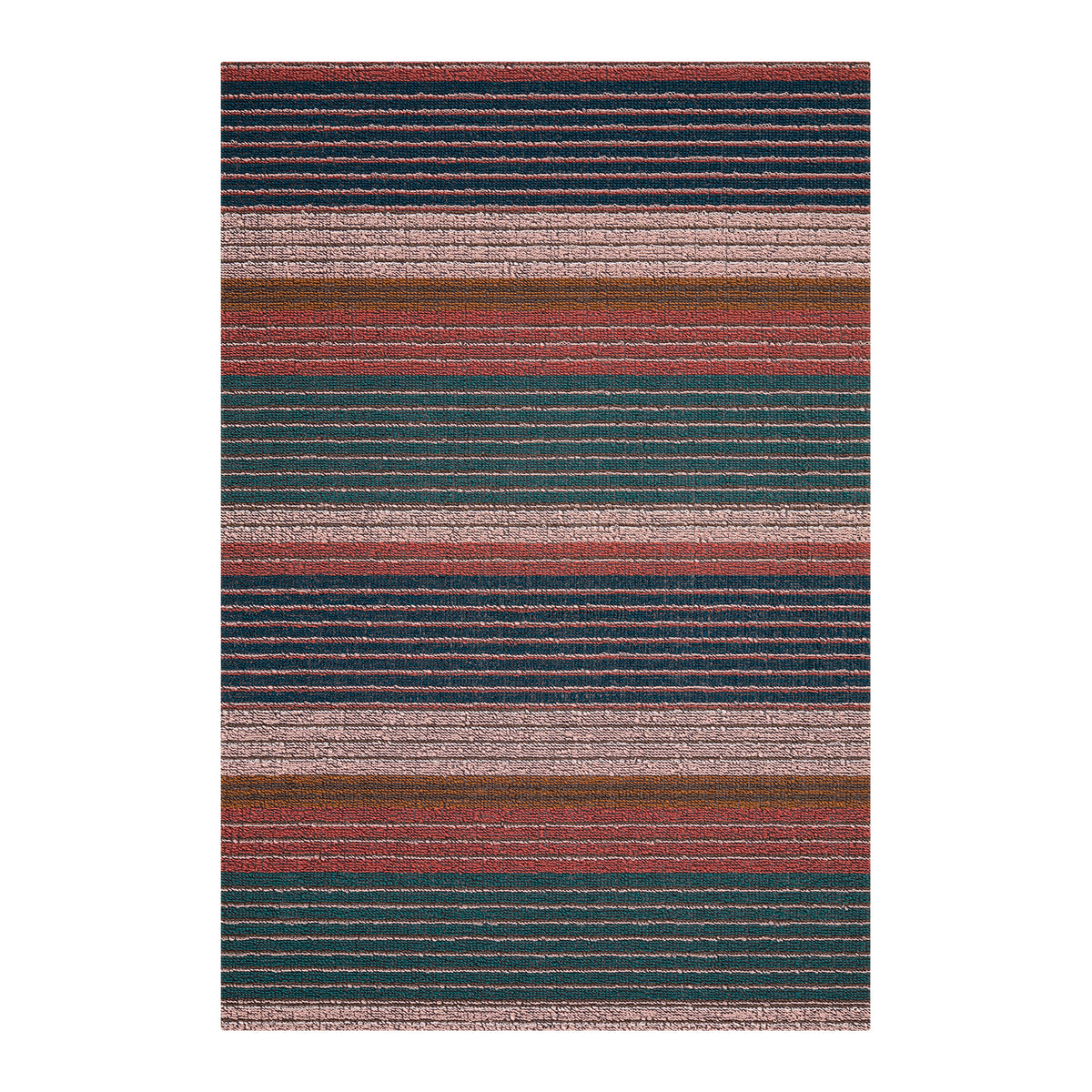 Chilewich striped woven mat with textured terrastrand yarn surface, featuring modern linear design and durable finish.