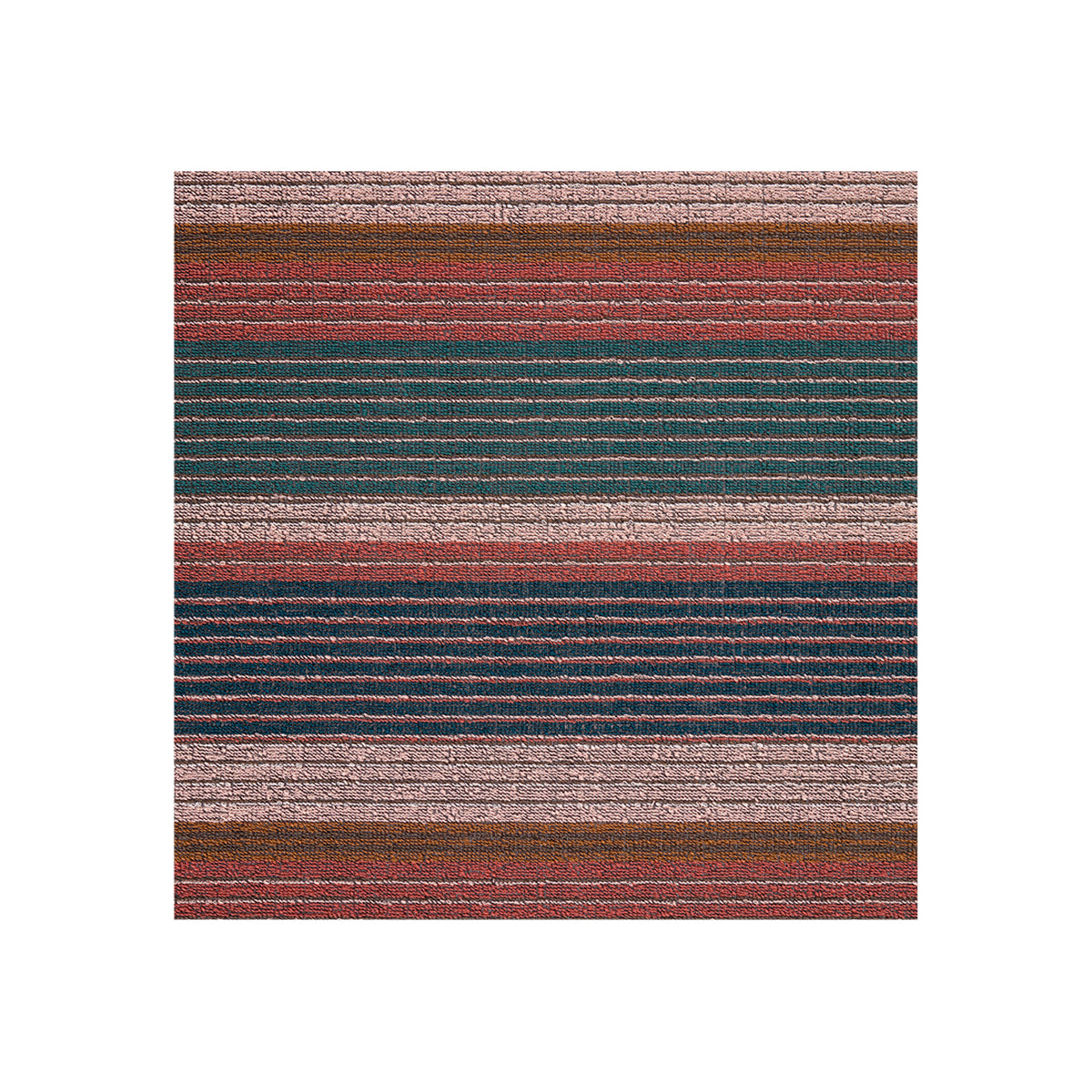 Chilewich striped woven mat with textured terrastrand yarn surface, featuring modern linear design and durable finish.