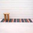 Chilewich striped woven mat with textured terrastrand yarn surface, featuring modern linear design and durable finish.