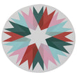 Round Woven Floor Mat in Mix of Dark Green, Vivid Light Blue Gree, Pink and Red on a Light Neutral Beige Base