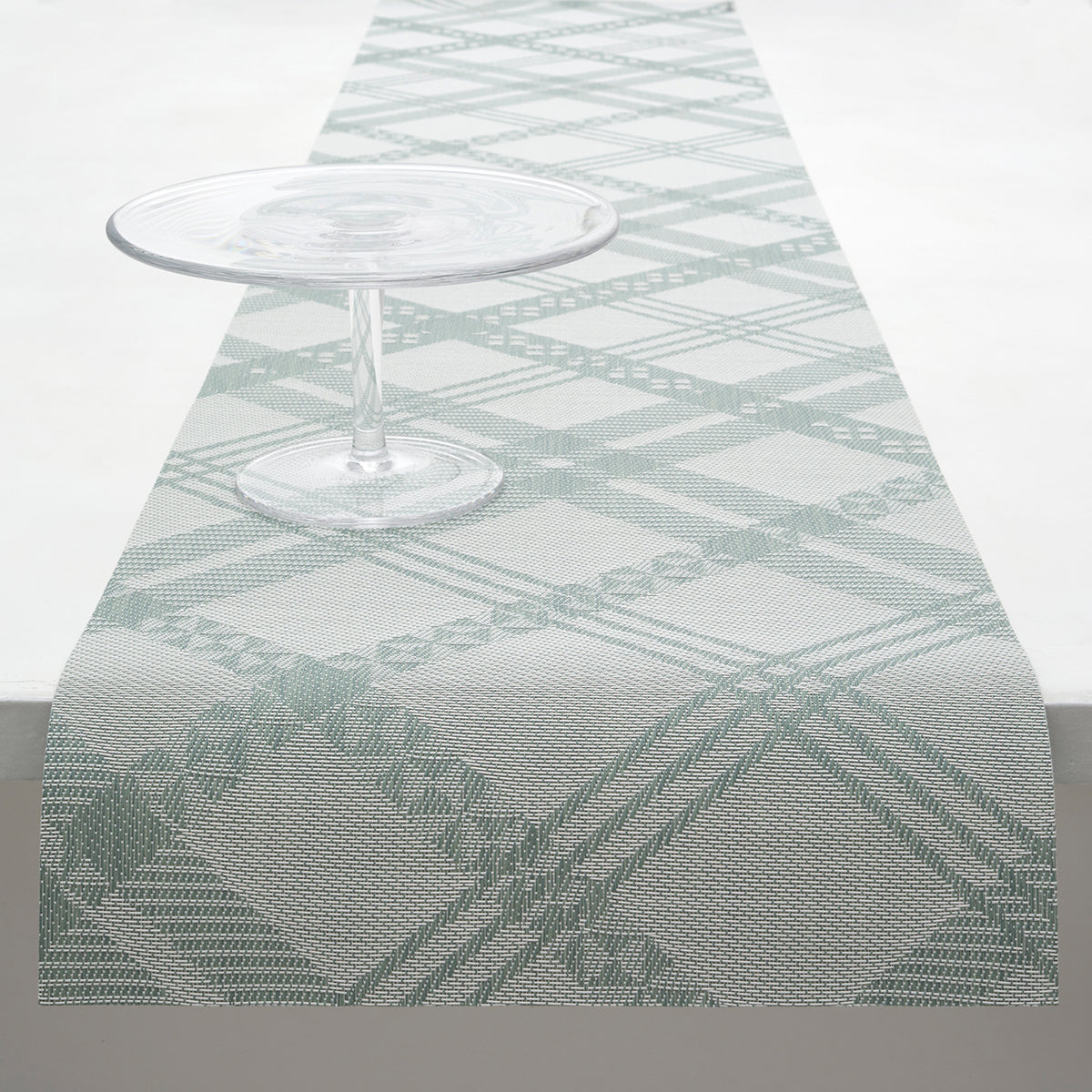14'' x 72'' Table Runners in Muted Light Blue Green Base with Light Neutral Beige