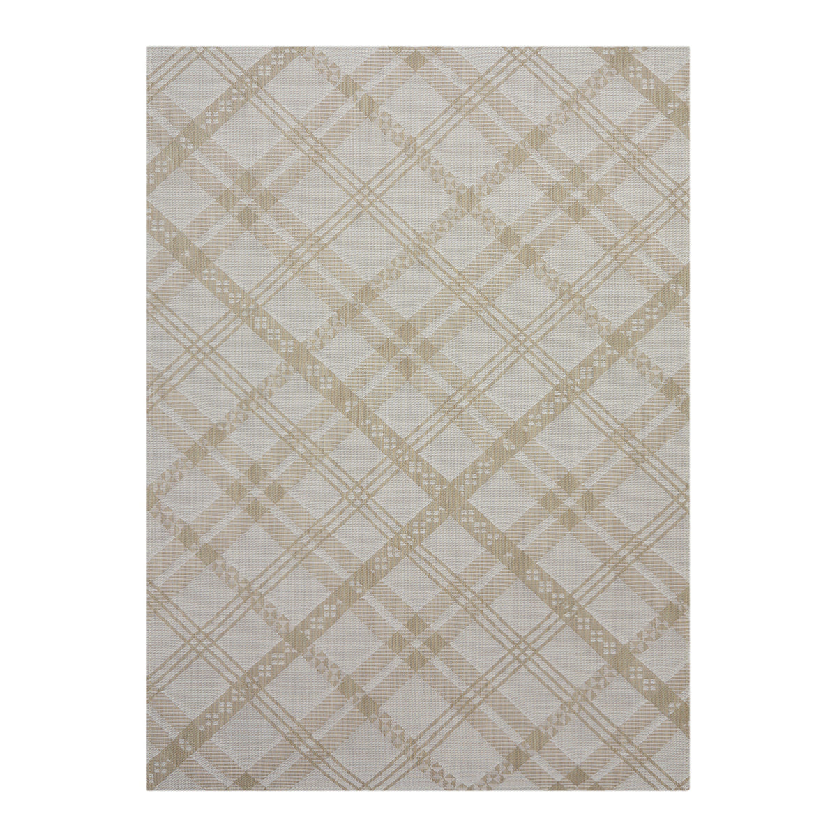 Flax Woven Floor Mat in Light Neutral Beige with White