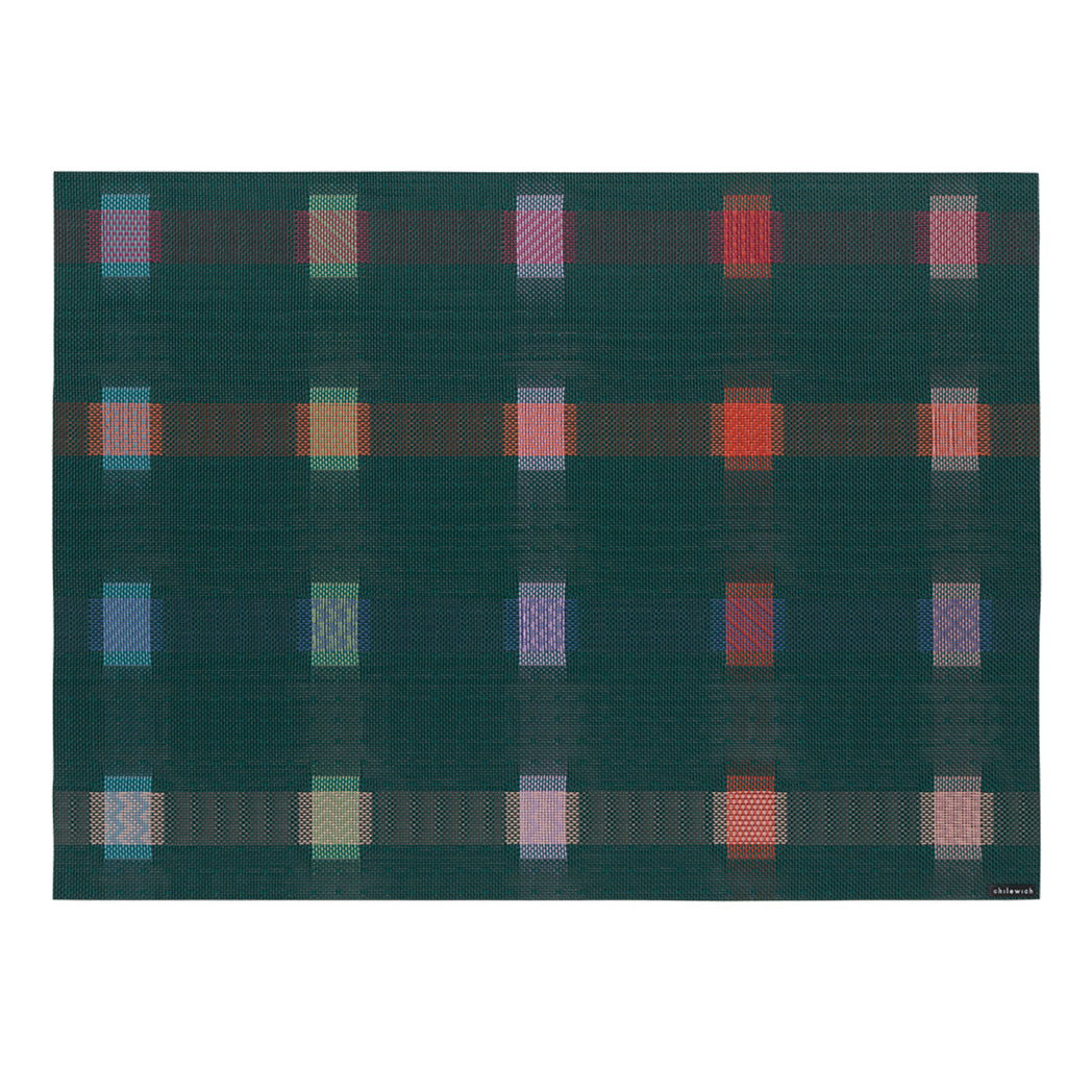 Fir Placemats in Dark Green Base with Turquoise, Dark Pink, Light Green Lavender and Vivid Red Orange