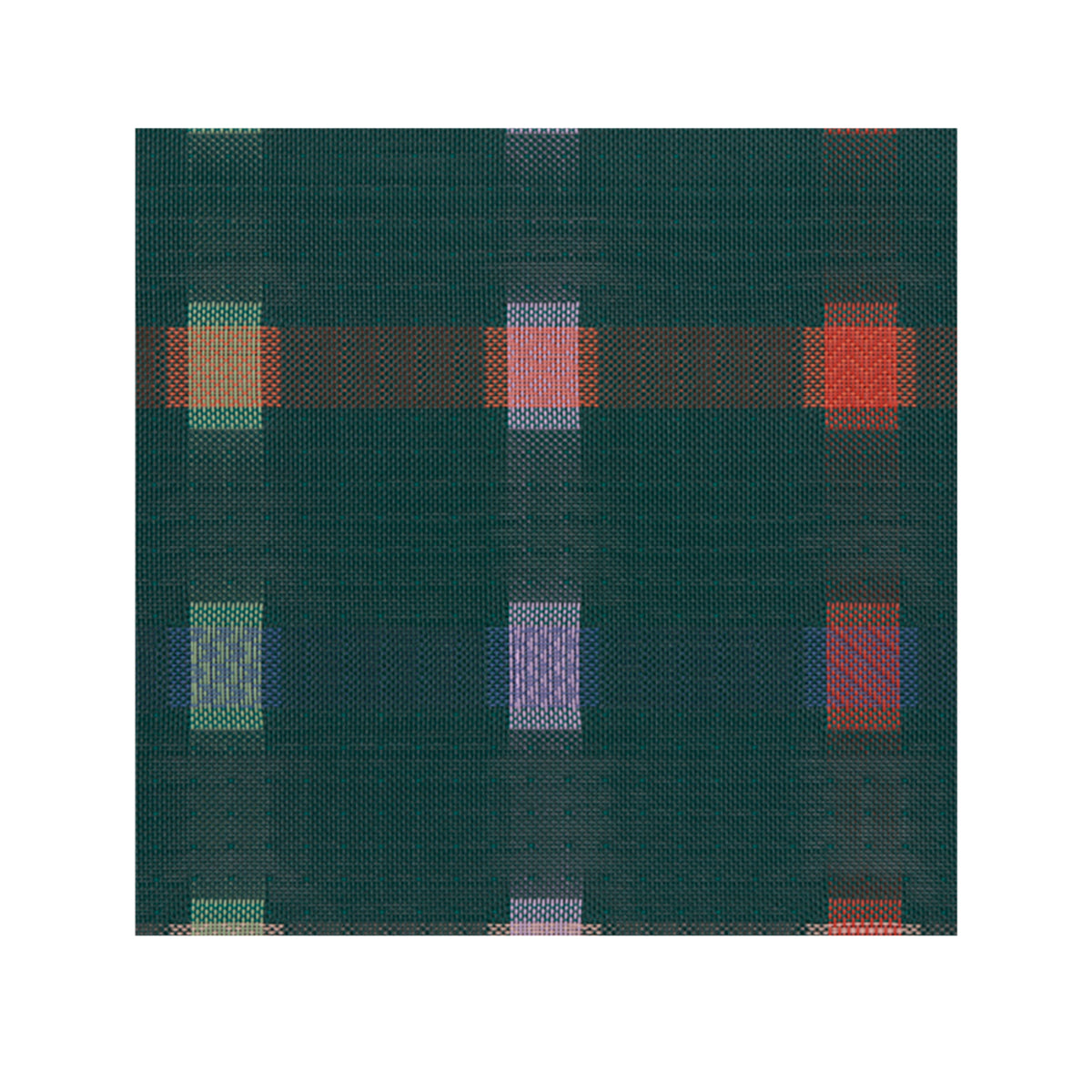 Fir Woven Floor Mat in Dark Green Base with Turquoise, Dark Pink, Light Green Lavender and Vivid Red Orange