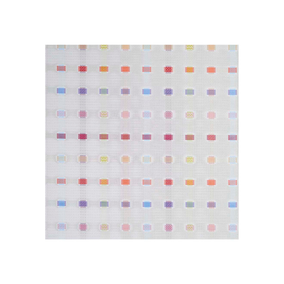 Square Woven Floor Mat in Light Neutral Base with Vivid Oranges, Pinks, Blues and Greens