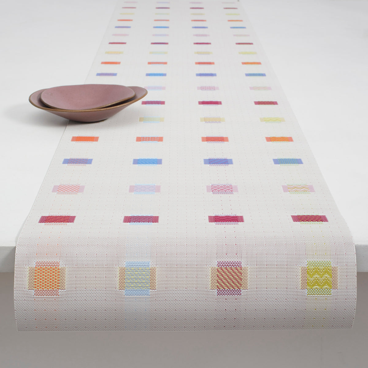 14'' x 72'' Table Runners in Light Neutral Base with Vivid Oranges, Pinks, Blues and Greens
