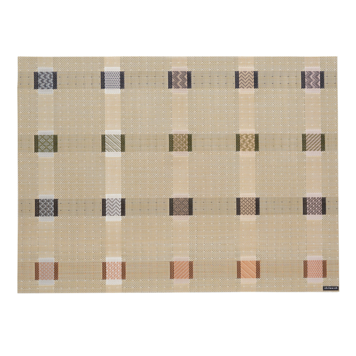 Wheat Placemats in Midtone Warm Beige Base with Black, Dark Green, Light Pink, Golden Brown and White
