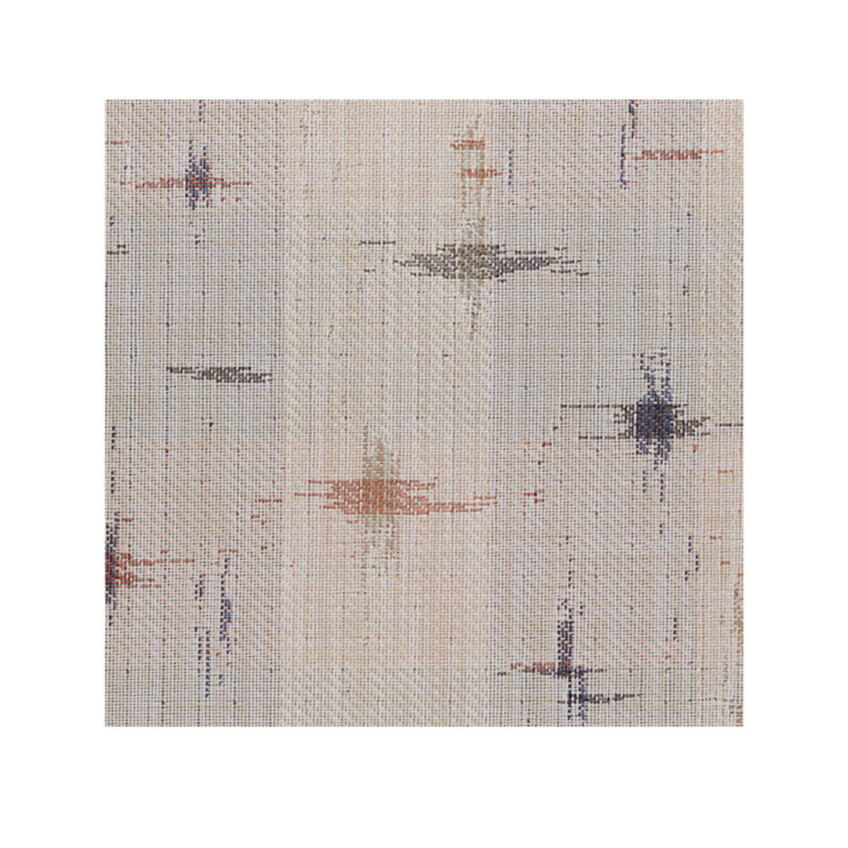 Almond Woven Floor Mat in Light Warm Beige with Muted Dark Blues, Warm Reds and Light Greens