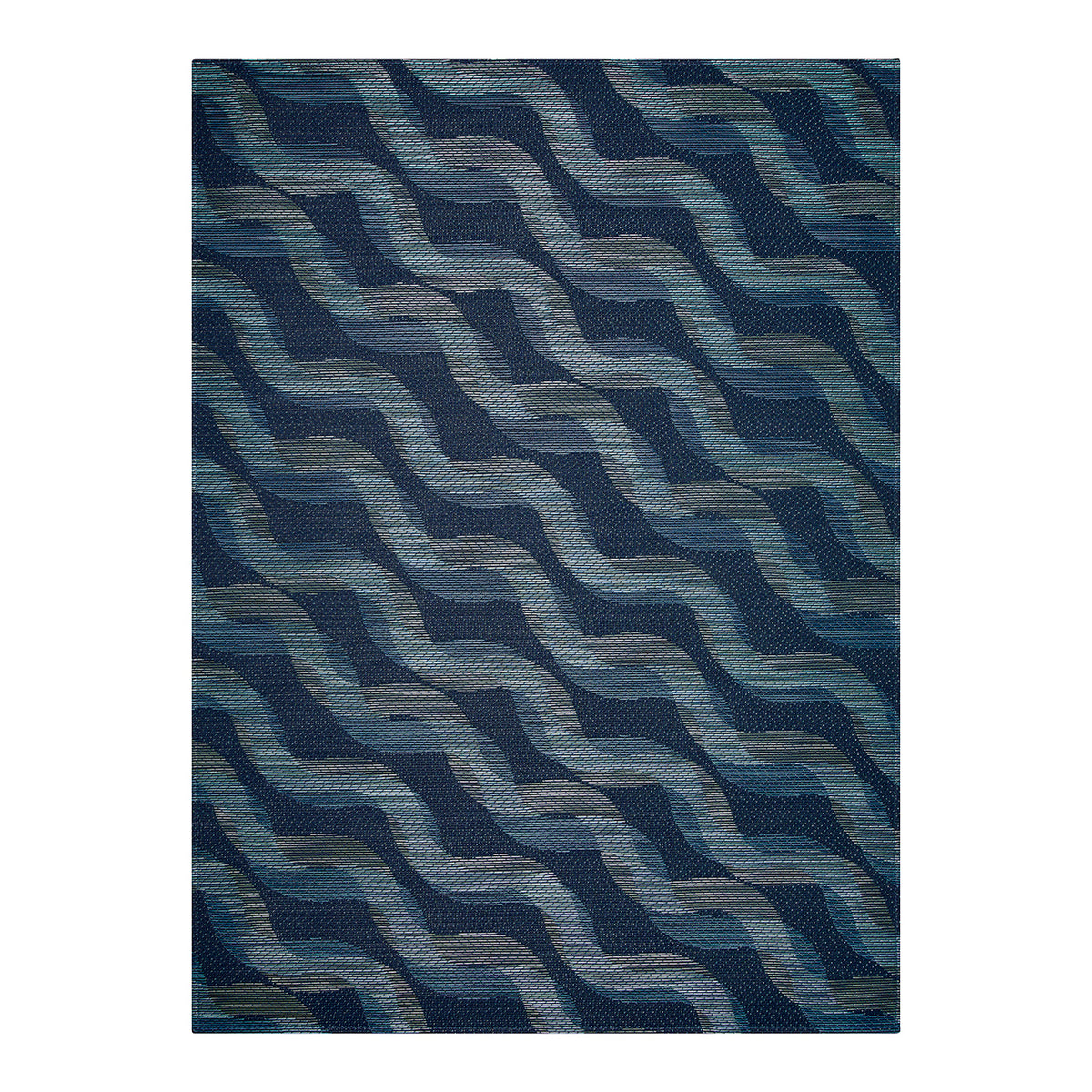 Ocean Woven Floor Mat in Dark Navy Base with Muted Blue Green Tones