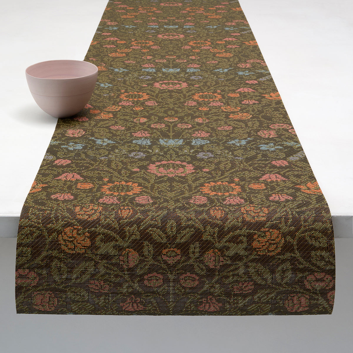 14'' x 72'' Table Runners in Dark Green , Almost Black Base with Warm Green, Warm Pink, Muted Light Blue and Muted Oragne Accents