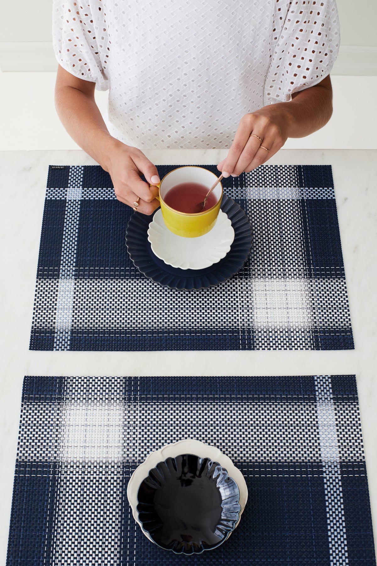 Detail image of Chilewich woven material showcasing texture, color, and pattern of the terrastrand yarn weave.
