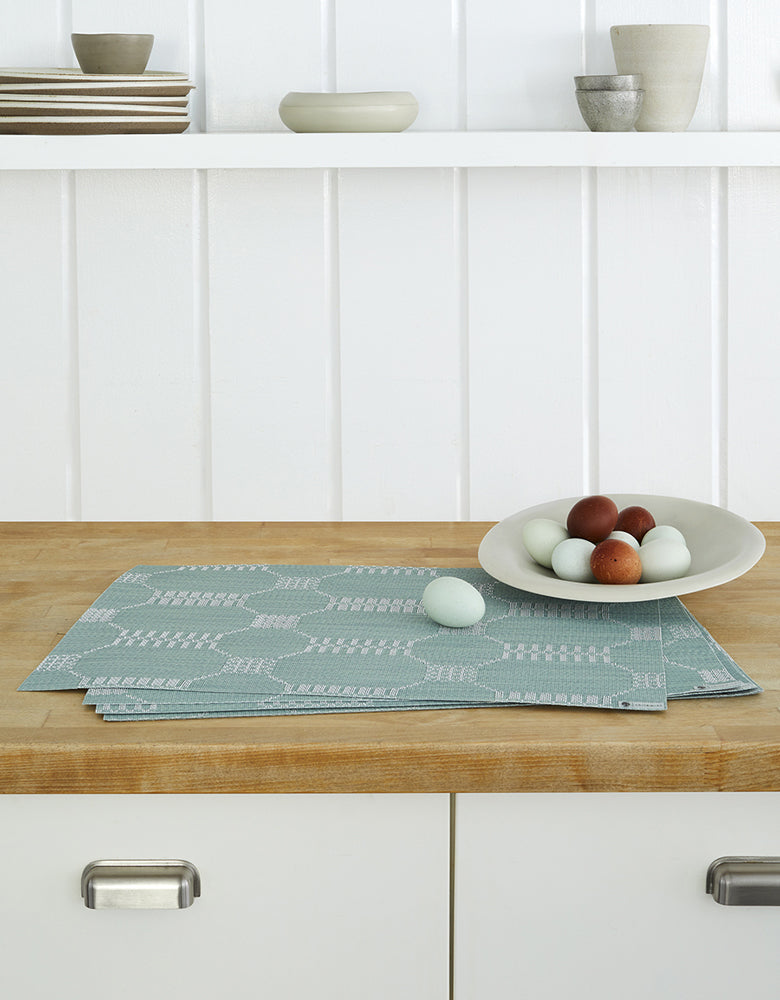 Detail image of Chilewich woven material showcasing texture, color, and pattern of the terrastrand yarn weave.