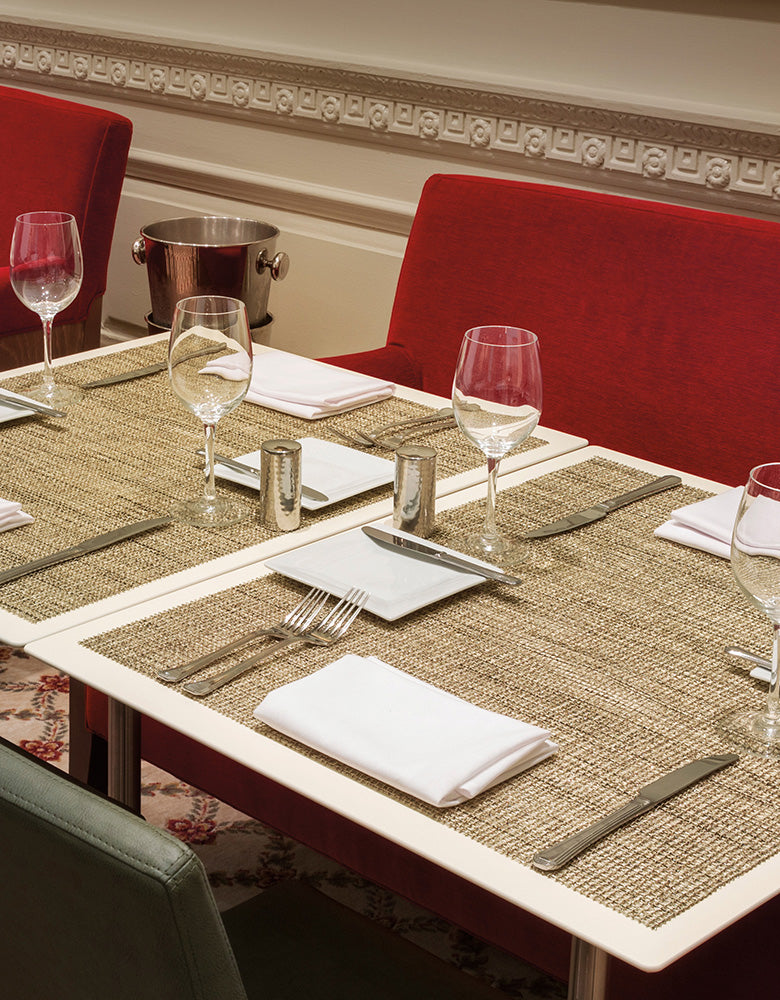 Detail image of Chilewich woven material showcasing texture, color, and pattern of the terrastrand yarn weave.