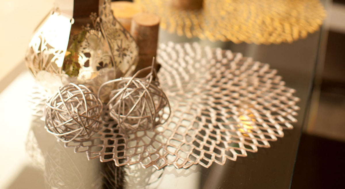 Detail image of Chilewich woven material showcasing texture, color, and pattern of the terrastrand yarn weave.