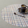 Chilewich Basketweave floor mat in bonbon, showcasing woven terrastrand yarn texture and modern design aesthetic.